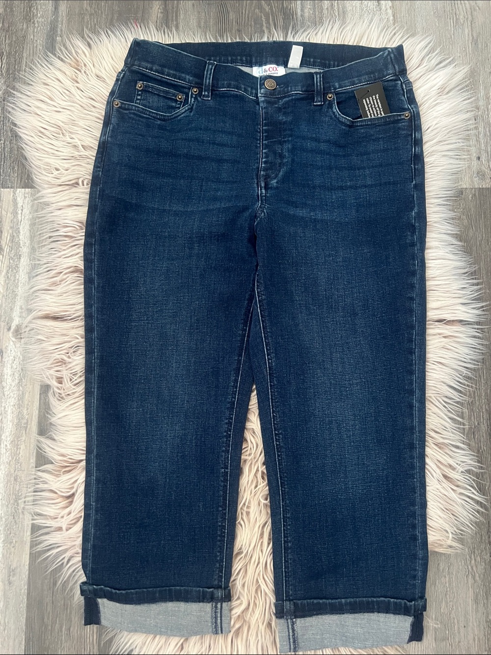 Denim & Co Easy Stretch Easy Fit Crop Jeans Dark Indigo 12P NWT A611670